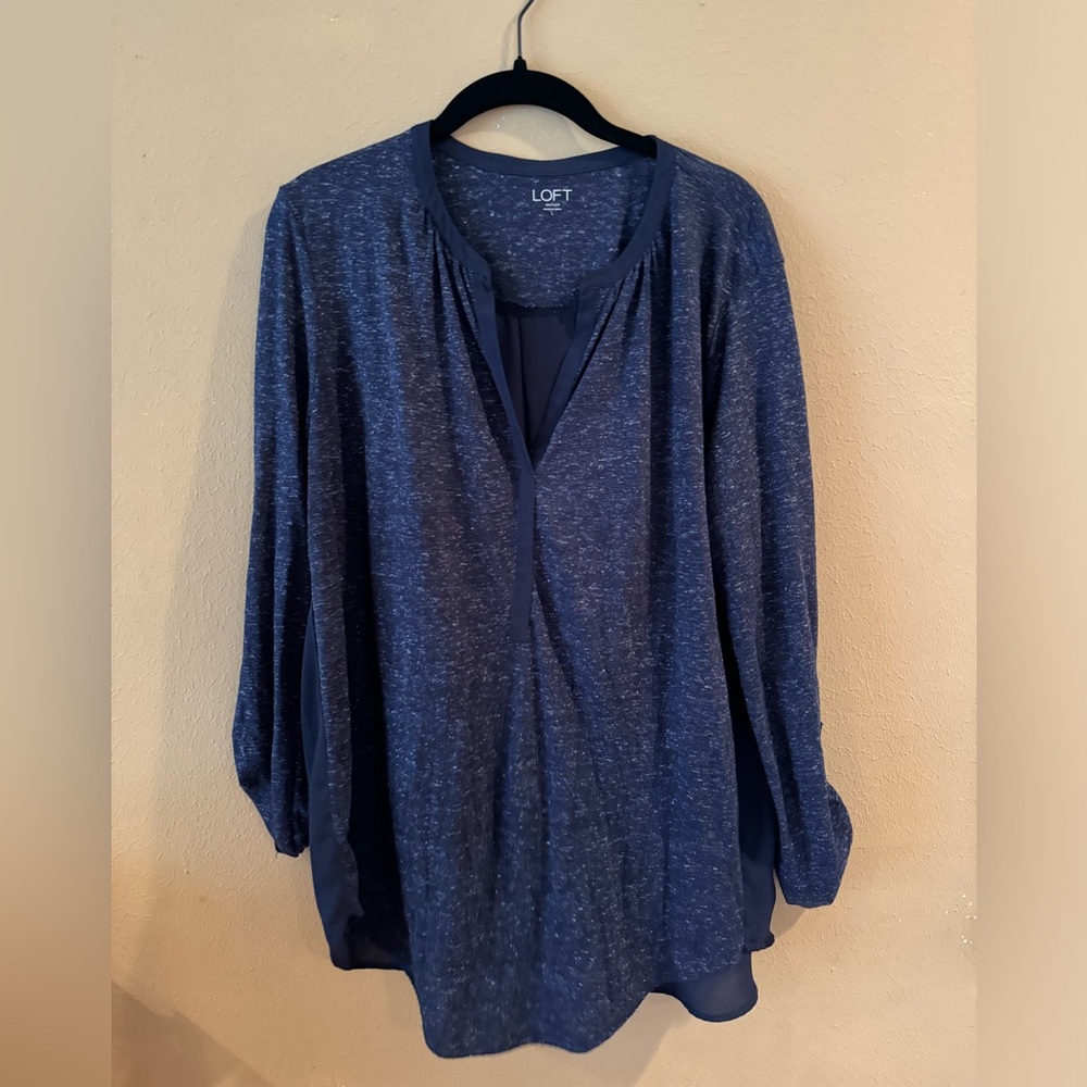 Space Dye Navy Blue V Neck Top